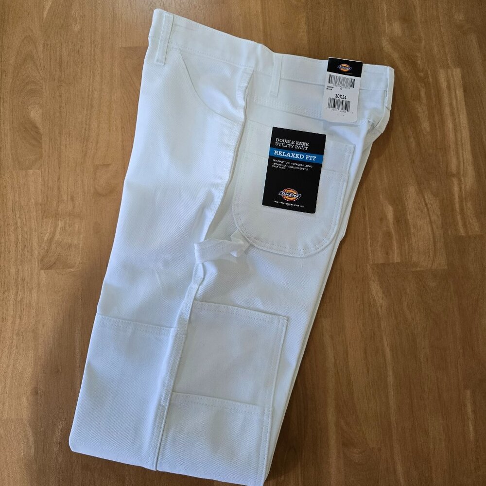 Dickies Relaxed Fit Double Knee Utility Pants Tool Pockets Loops White 30x34 NWT